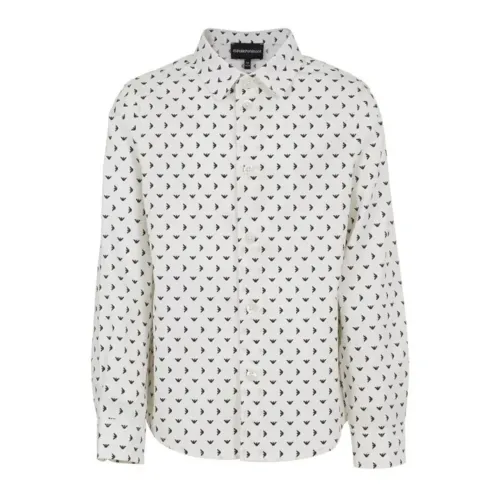 Emporio Armani , Regular Fit White Shirt with All Over Micro Eagle Pattern ,White male, Sizes: