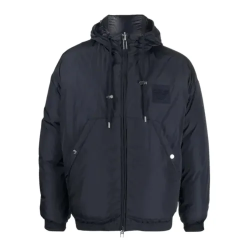 Emporio Armani , Reversible Navy Blue Hooded Jacket ,Blue male, Sizes: