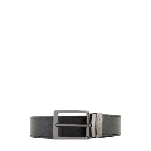 Emporio Armani , Reversible Smooth/Palm Print Metal Buckle Belt ,Black male, Sizes: ONE