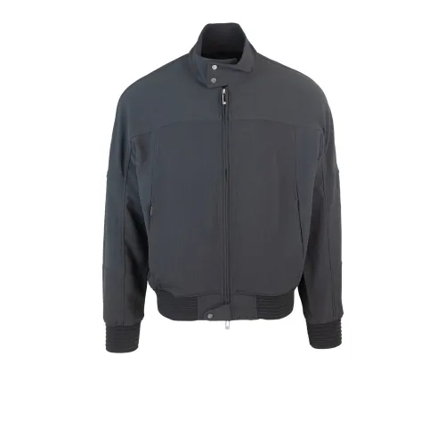 Emporio Armani , Ribbed Zip-Up Blouson Jacket ,Black male, Sizes: