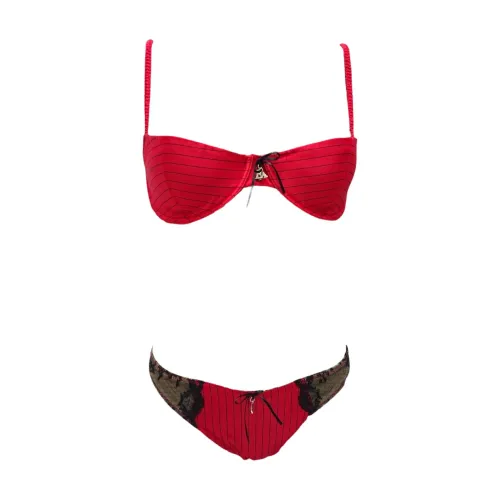 Emporio Armani , Satin Slip with Contrast Lace ,Red female, Sizes: