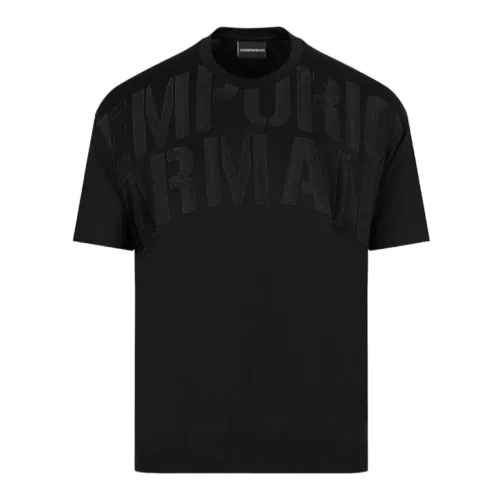 Emporio Armani , Short Sleeve Black T-shirt with Embroidered Logo ,Black male, Sizes: