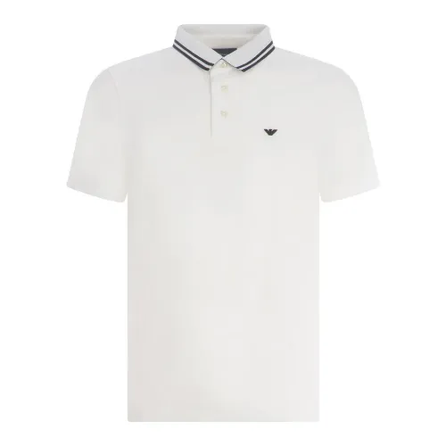 Emporio Armani , Short Sleeve Cotton Jersey Polo with Micro Eagle Embroidery ,White male, Sizes: