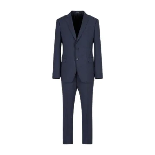 Emporio Armani , Single-Breasted Wool Suit ,Blue male, Sizes: