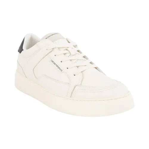 Emporio Armani , SNK Tumbled Calf Leather Bianco Sneakers ,White male, Sizes: