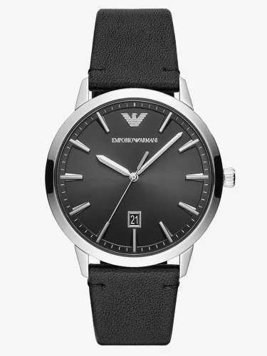 Emporio Armani Stainless Steel Black Leather Strap Watch AR11193