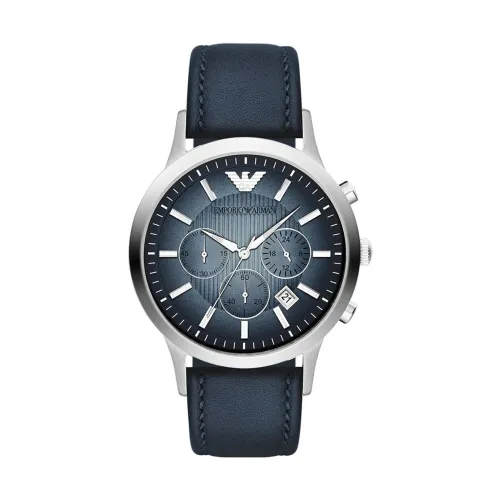 Emporio Armani , Stunning Ar2473 Quartz Watch - Blue Dial, Leather Strap ,Blue unisex, Sizes: ONE SIZE