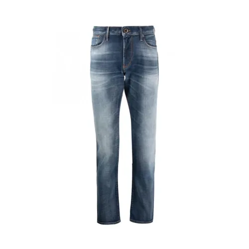Emporio Armani , Trendy Slim-Fit Stone Washed Jeans ,Blue male, Sizes: