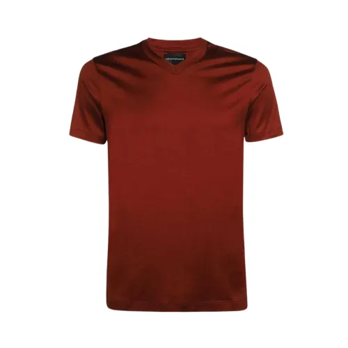Emporio Armani , V-Neck T-Shirt ,Red male, Sizes: