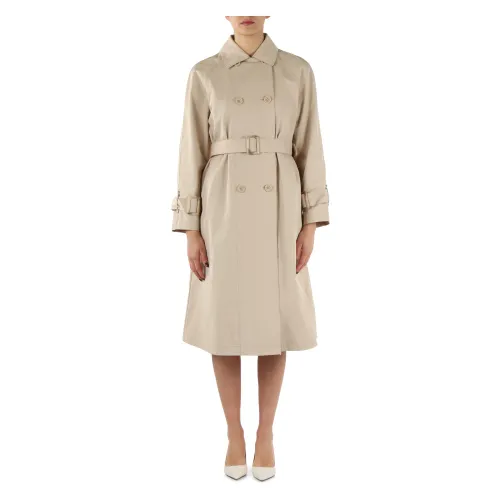 Emporio Armani , Water Repellent Trench in Technical Cotton Blend ,Beige female, Sizes: