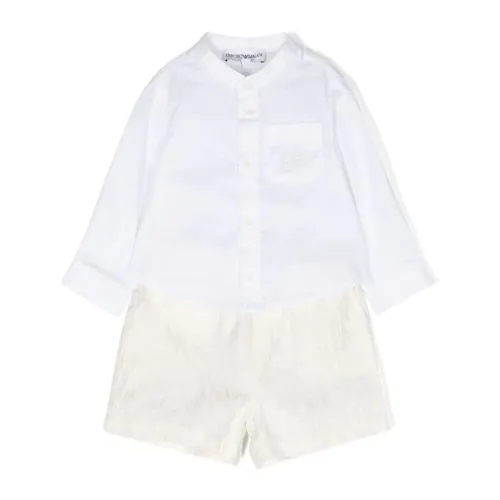 Emporio Armani , White Cotton Shirt and Shorts Set ,White male, Sizes:
