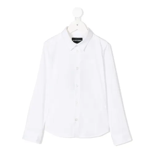 Emporio Armani , White Cotton Shirt with Button Front and Curved Hem ,White male, Sizes: