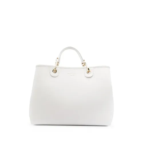 Emporio Armani , White Myea Shopper Bag with Textured Structure and Gold-tone Logo Letters ,White female, Sizes: ONE SIZE