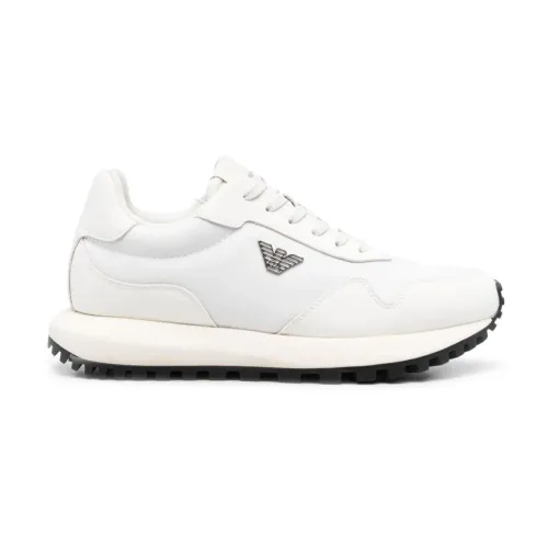 Emporio Armani , White Panelled Low-Top Sneakers ,White male, Sizes:
