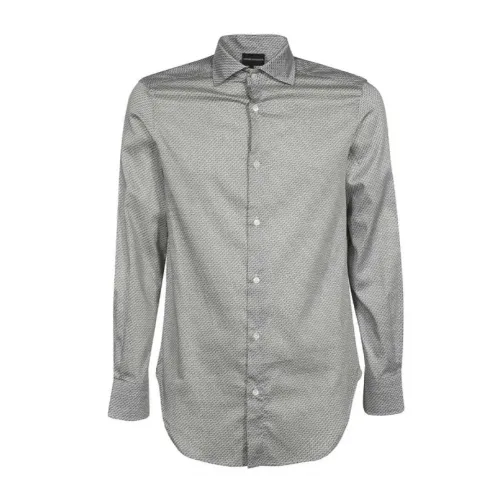 Emporio Armani , White Regular FIT Shirt with Black Eagle Print All Over ,Gray male, Sizes: