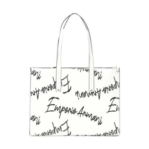 Emporio Armani , White Shoulder Bag with All Over Logo Lettering ,White female, Sizes: ONE SIZE