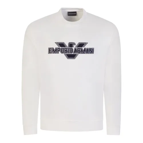 Emporio Armani , White Sweater with Maxi Patch Logo and Lettering ,White male, Sizes: