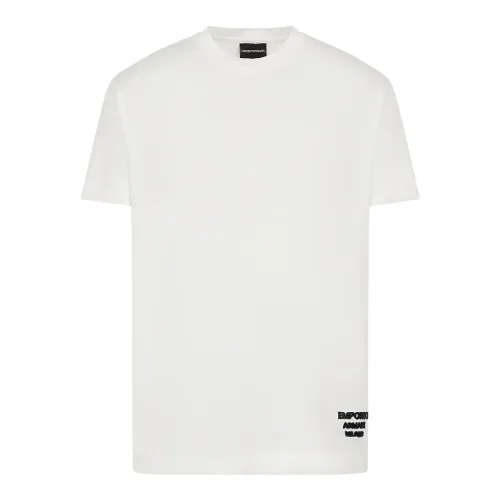 Emporio Armani , White Tencel Men`s T-Shirt with 3D Logo ,White male, Sizes: