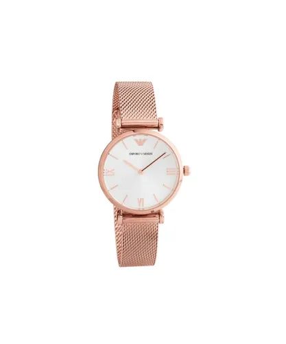 Emporio Armani Womens AR1956 Rose Gold Plated Silver Dial Mesh Bracelet - One Size
