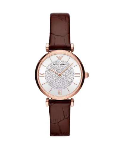 Emporio Armani WoMens Brown Steel and Leather Quartz Watch - Bordo - One Size