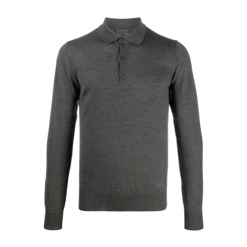 Emporio Armani , Wool Polo Shirt, Classic Style ,Gray male, Sizes: