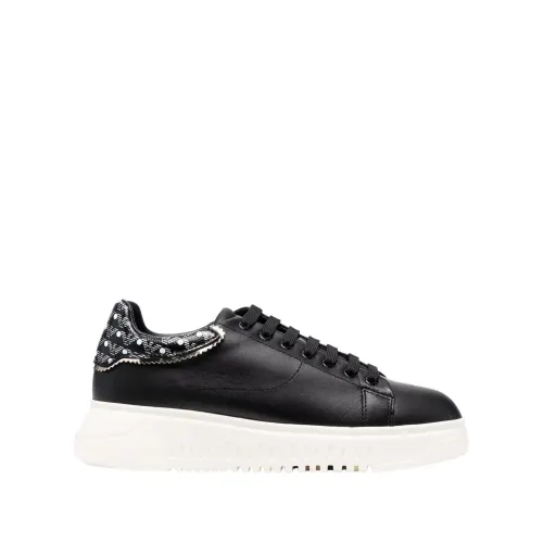 Emporio Armani , X3X024Xm702Q534 Leather Sneakers ,Black female, Sizes: