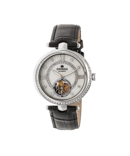 Empress Womens Stella Automatic Semi-Skeleton MOP Leather-Band Watch - White Stainless Steel - One Size