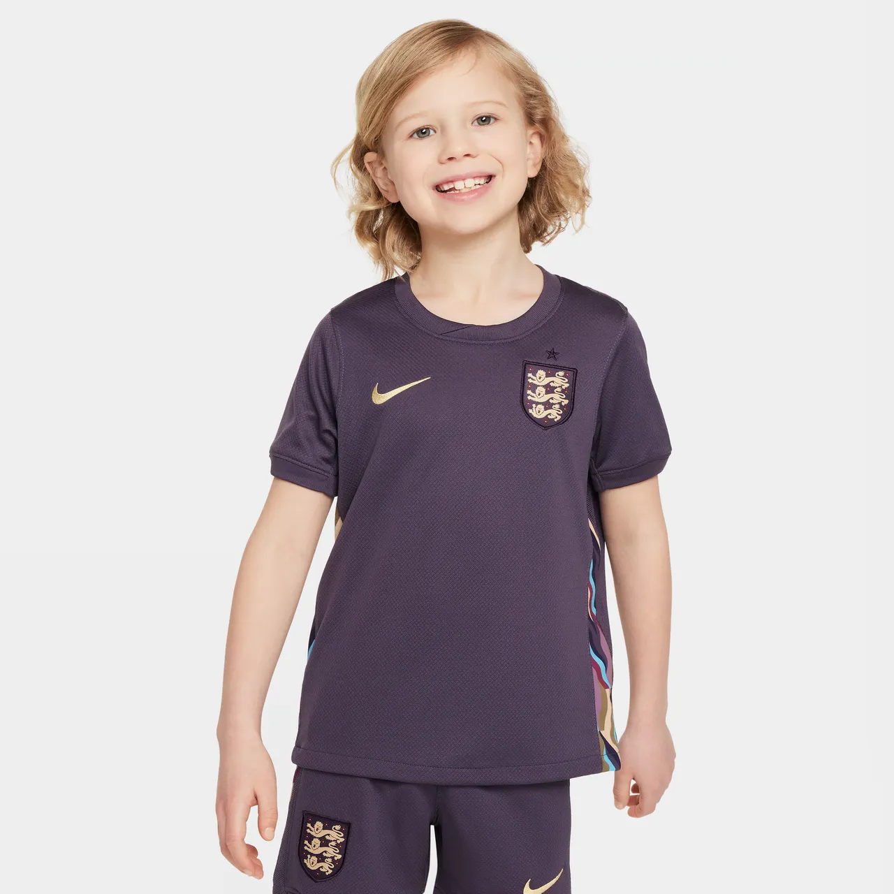England 2024 Stadium Away Younger Kids' Nike Football Replica 3-Piece Kit - Purple - Polyester