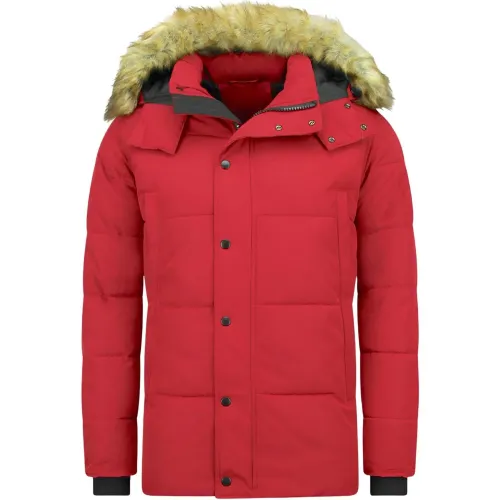 Enos , Fine Warm Winter Jackets - Winter Jacket with Fur for Men - Pi-7170R ,Red male, Sizes: