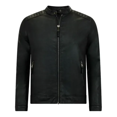 Enos , Imitation leather jacket men - Biker Jacket - Zmg-8120 ,Black male, Sizes: