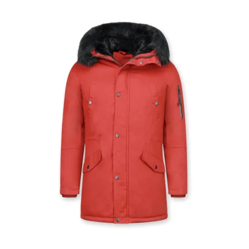 Enos , Jacket with Faux Fur Collar - Men Thick Winter Jackets ,Red male, Sizes: