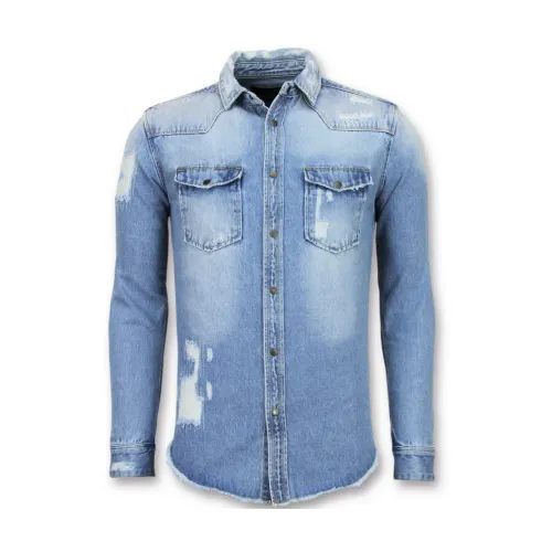 Enos , Light jeans shirt men - Slim fit jeans shirt - J-988B ,Blue male, Sizes: