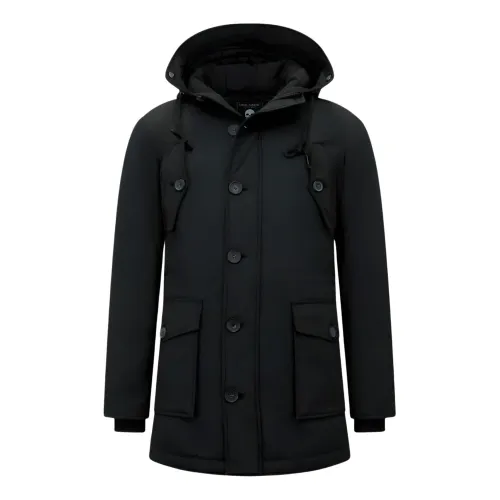 Enos , Long Winter Jacket for Men with Hood Black ,Black male, Sizes: