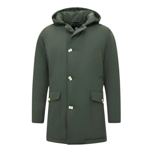 Enos , Long Winter Jacket with Hood Men Green ,Green male, Sizes: