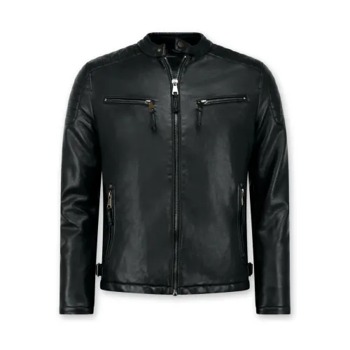 Enos , Men Faux Leather Jacket ,Black male, Sizes: