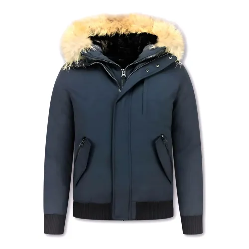 Enos , Men Jacket with Fur Collar - Popular Winter Jackets - Pi-7015B ,Blue male, Sizes: