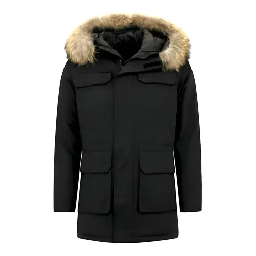 Enos , Men Parka Winter Jacket - Large Genuine Fur Collar ,Black male, Sizes: