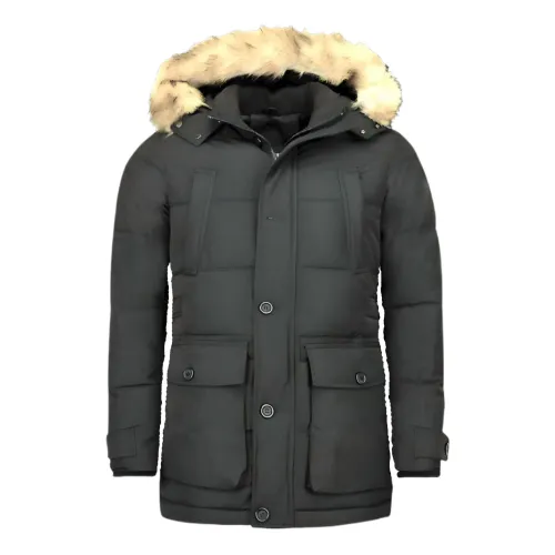 Enos , Mr. Tough Winter Jacket - Long Jackets Men 4 Pocket - Pi-8667Z ,Black male, Sizes: