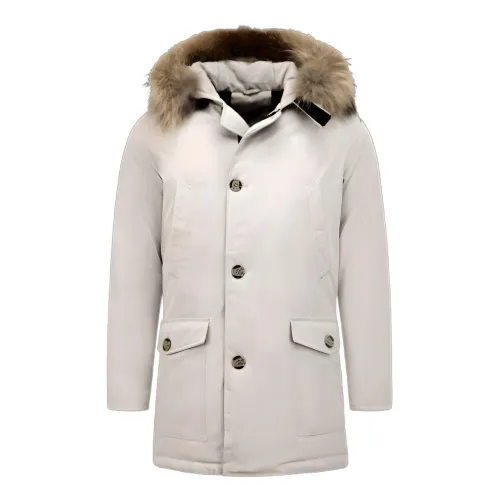 Enos , Parkas Winter Jackets for Men with Genuine Fur Collar ,Beige male, Sizes: