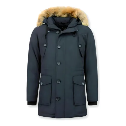 Enos , Parkas Winter Jackets Men - Jacket with Genuine Fur ,Blue male, Sizes: