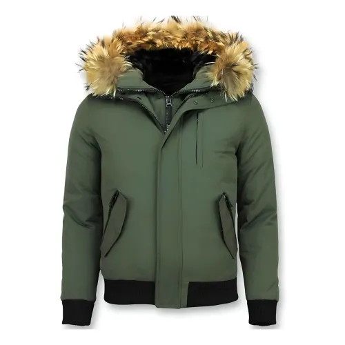 Enos , Short Jacket with Fur Collar - Stylish Men Jackets - Pi-7015R ,Green male, Sizes: