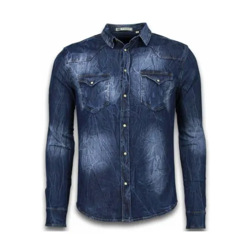Enos , Slim fit denim shirt - Dark denim shirt - 9812B ,Blue male, Sizes:
