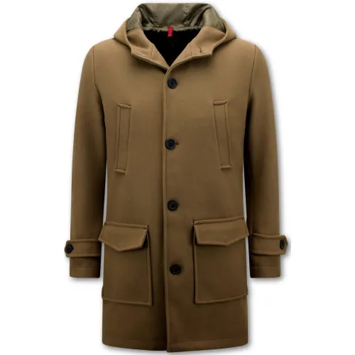 Enos , Sporty Long Coat with Waist for Men -8931 ,Brown male, Sizes: