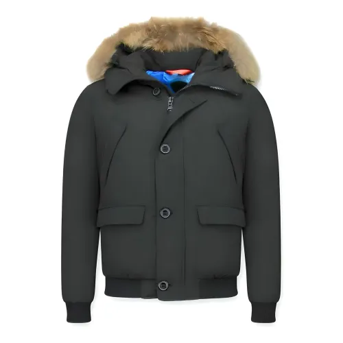 Enos , Trendy winter jackets - Men jacket with fur collar - 8002Apm ,Black male, Sizes: