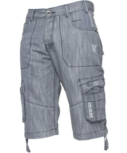 Enzo Mens Cargo Combat Denim Shorts - Grey Cotton