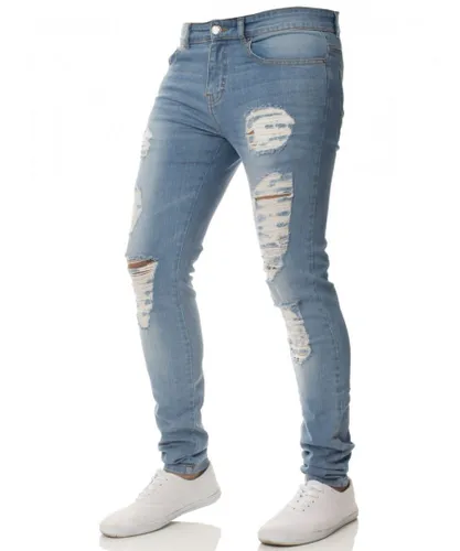 Enzo Mens Denim Ripped Jeans - Blue Cotton