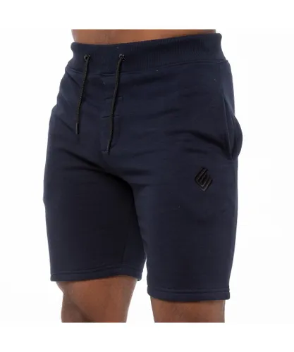 Enzo Mens Fleece Gym Shorts - Navy Cotton