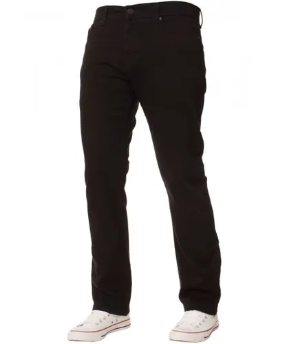 Enzo Mens Regular Fit Stretch Denim Jeans - Black Cotton