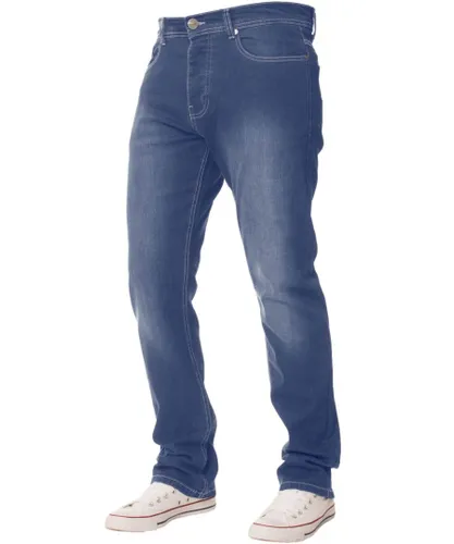 Enzo Mens Regular Fit Stretch Denim Jeans - Blue Cotton