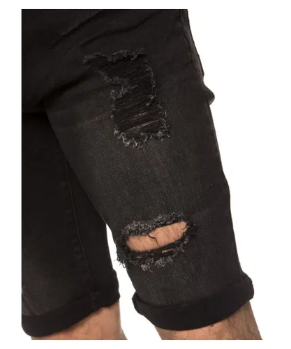 Enzo Mens Ripped Skinny Shorts - Black Cotton